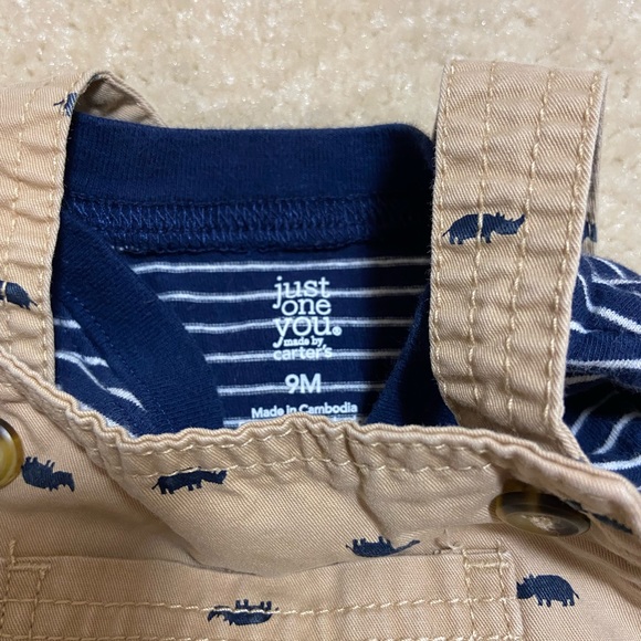 ••Carter’s Khaki Rhino Overalls & Stripped Shirt Set - Picture 3 of 5